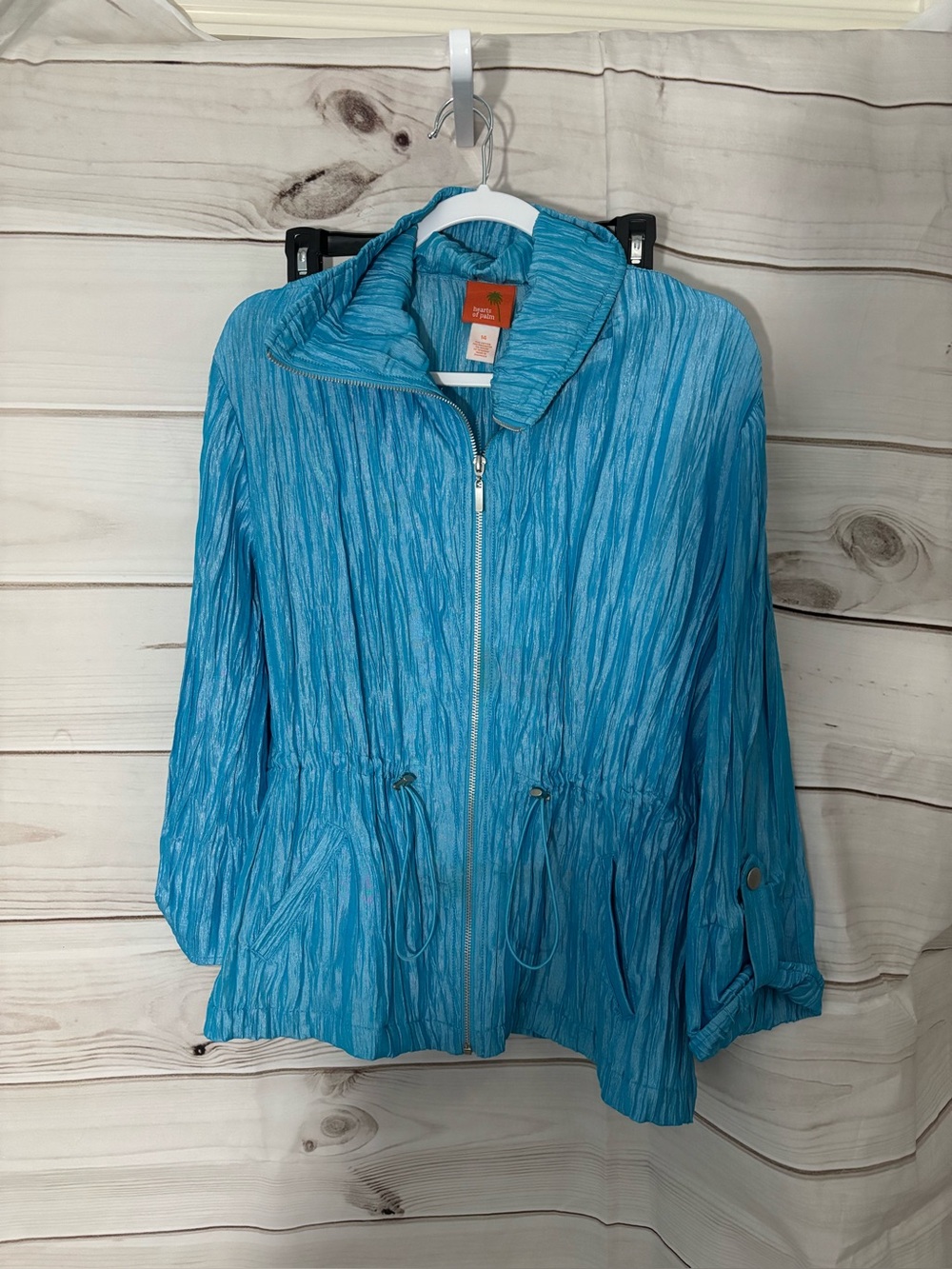 hearts of palm Turquoise Blue Textured Zip-Front Utility Jacket